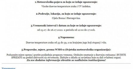 Upaljeno narandžasto upozorenje za cijelu BiH: EVO ŠTA SE DANAS OČEKUJE