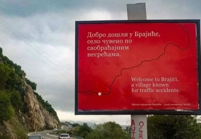 Kod Budve 'osvanuo' bilbord koji je šokirao vozače: "Ovo selo je čuveno po saobraćajnim nesrećama"