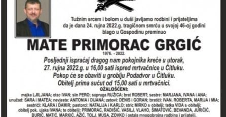 Poznat termin sahrane Mati Primorcu koji je stradao u saobraćajnoj nesreći kod Mostara