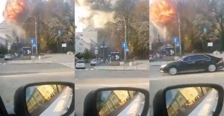 Iz automobila snimljen trenutak kada raketa pada u Kijev