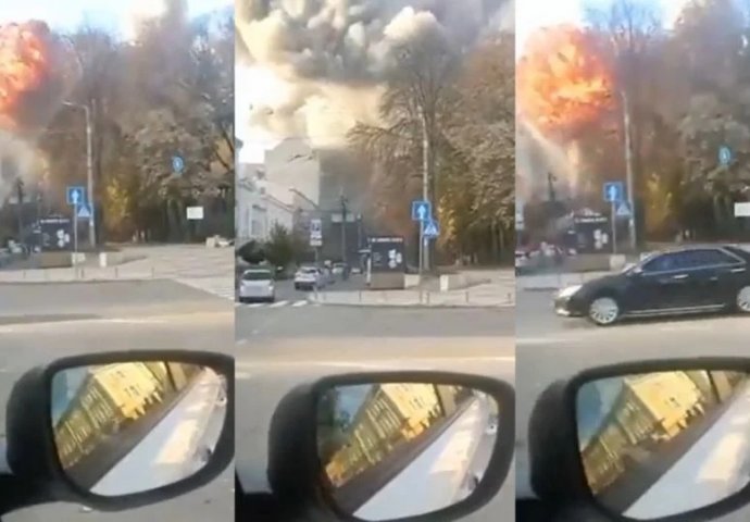 Iz automobila snimljen trenutak kada raketa pada u Kijev