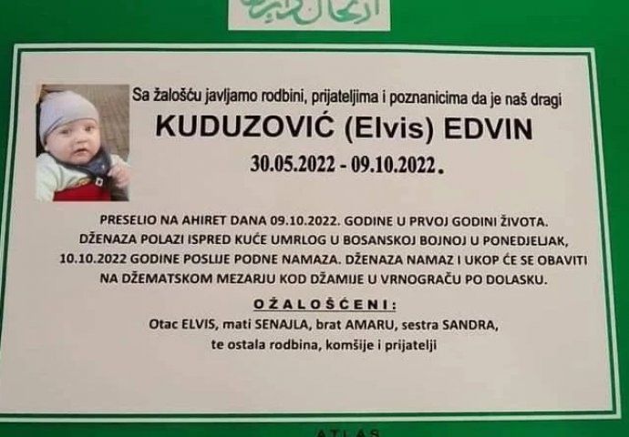 Cijela BiH tuguje: Preminuo mališan Edvin Kuduzović, danas dženaza