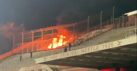 Veležovi navijači zapalili dio tribine na stadionu pod Bijelim Brijegom (VIDEO)