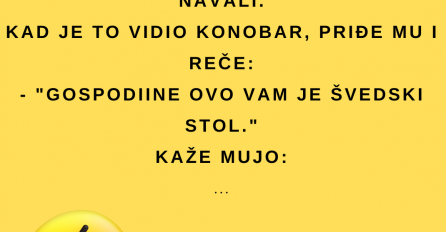 VIC: Došao Mujo u svatove i ugleda stol pun hrane te donese stolicu i navali.