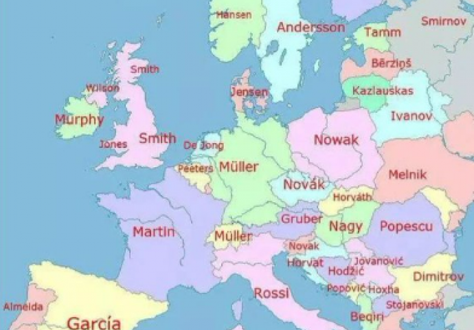 Objavljena karta najčešćih prezimena u Evropi, evo koga ima najviše u BiH