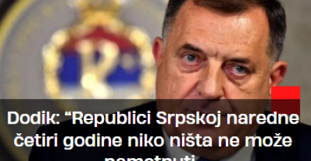 Milorad Dodik: “Republici Srpskoj naredne četiri godine niko ništa ne može nametnuti”