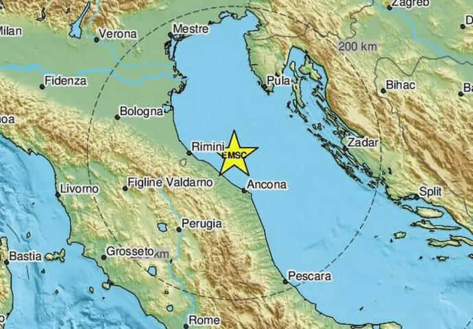 SNAŽNO SE ZATRESLO: Zemljotres jačine 4,3 stepeni prema Richteru registitran u Jadranskom moru
