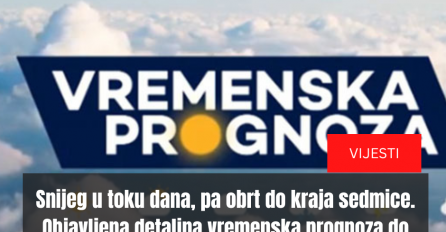 Snijeg u toku dana, pa obrt do kraja sedmice. Objavljena detaljna vremenska prognoza do vikenda