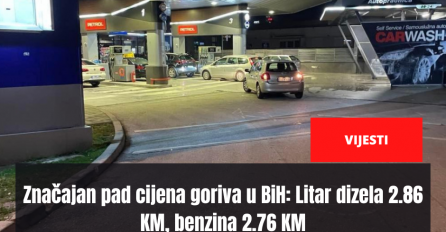 Značajan pad cijena goriva u BiH: Litar dizela 2.86 KM, benzina 2.76 KM