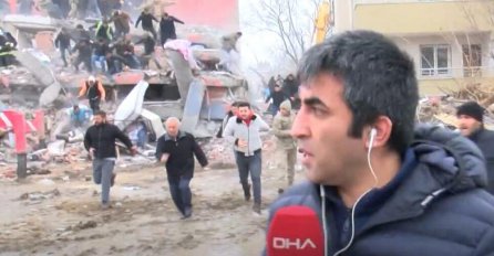 REPORTER IZVEŠTAVAO UŽIVO, A ONDA JE OPET POČELO DA SE STRAŠNO TRESE: Jeziv snimak iz Turske, spasioci se RAZBJEŽALI sa ruševina (VIDEO)