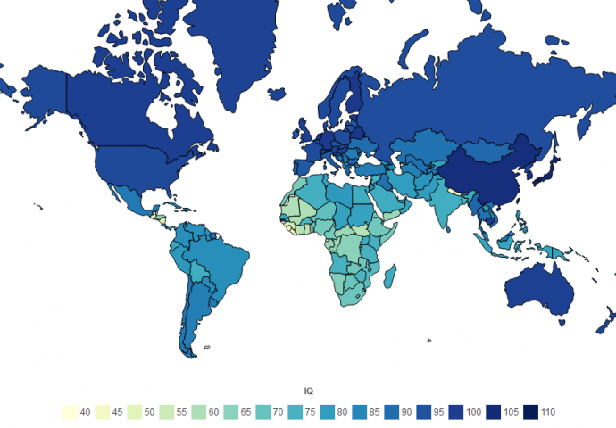 Gdje je BiH na listi zemalja rangiranih po prosječnom kvocijentu inteligencije?