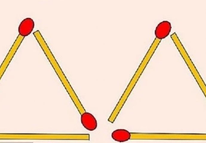 MOŽETE LI RIJEŠITI OVAJ IZAZOV? Pomjerite dvije šibice kako bi napravili četiri trokuta
