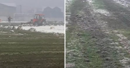 OVO SAMO MOŽE U BIH: Traktorom čistili teren pokriven snijegom pred utakmicu Kupa BiH (VIDEO)