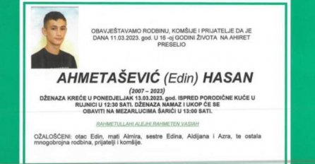 TUGA U CAZINU: Preminuo 16-godišnji Hasan Ahmetašević