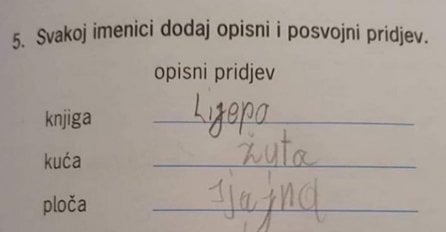 Učenici su imali zadatak dodati pridjev uz imenicu: JEDAN ODGOVOR NASMIJAO SVE NA DRUŠTVENIM MREŽAMA HIT