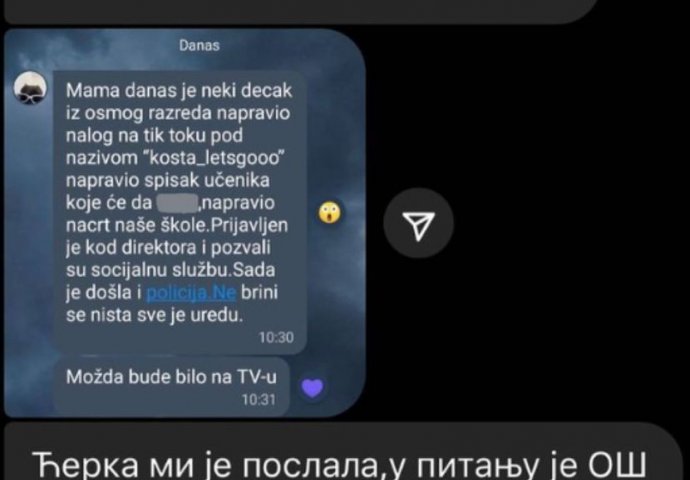 "Mama, neki dečak je napravio spisak učenika i nacrt škole, došla je policija, ne brini": Užas u Kaluđerici