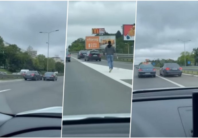 PEŽO SVE VRIJEME SIJEČE MERCEDES NA AUTO PUTU, A ONDA VOZAČ IZLAZI SA PAJSEROM! LUDILO KOD ARENE: Slijedi nezapamćena jurnjava (VIDEO)