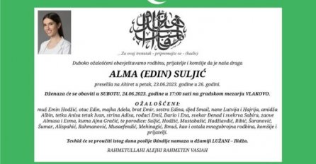 NEOPISIVA TUGA: Iza mlade doktorice Alme Suljić ostali muž, roditelji, brat i sestra