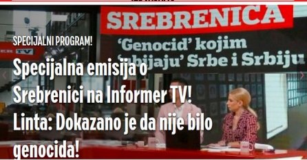 SRAMOTNO! Medij u Srbiji danas emituje "specijalnu emisiju o Srebrenici", uz poruku "dokazano da nije bilo genocida"