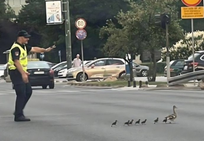 Fotografija dana: Sarajevski policajac zaustavio saobraćaj zbog slatke porodice