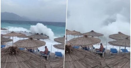 JEZIV SNIMAK SA PLAŽE U CRNOJ GORI: Ogromni talasi "tuku" o stijene, a potez kupača ŠOKIRAO SVE: "Samo sto ne traže da se BIJU" (VIDEO)