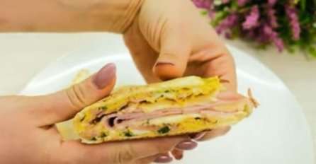 OMLET U TORTILJI SA SIROM I ŠUNKOM Brzinski doručak od jeftinih sastojaka