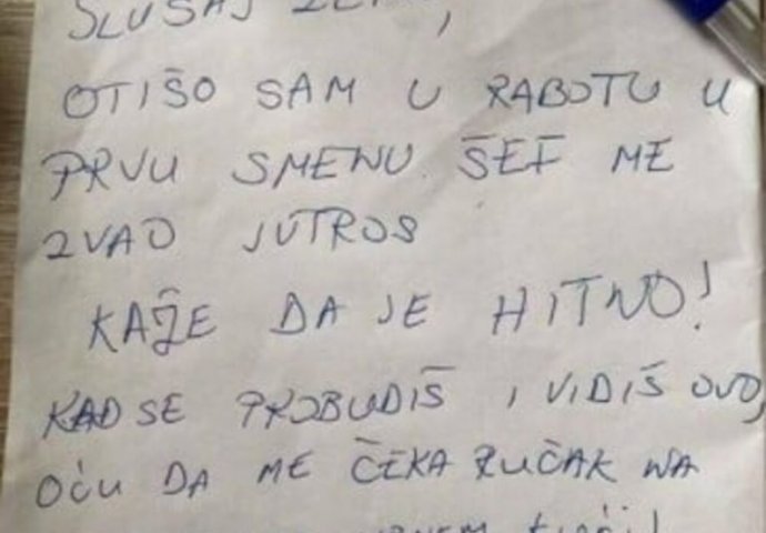 MUŽ JE HITNO OTIŠAO NA POSAO, A NA STOLU MI OSTAVIO OVU PORUKU: Kad sam vidjela zadnju rečenicu, ZNOJ ME OBLIO OD MUKE