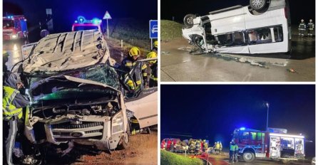 STRAVIČNA SAOBRAĆAJNA NESREĆA: Prevrnuo se minibus pun radnika, jedna osoba ostala ZAROBLJENA U OLUPINI , Povrijeđeno 8 osoba iz Srbije i Slovenije (FOTO)