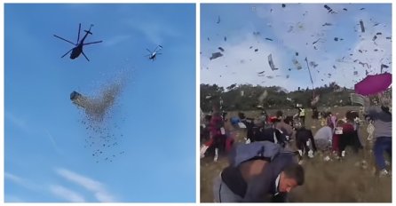 NOVAC PADAO S NEBA: Influencer bacio milion iz helikoptera, pogledajte reakciju ljudi (VIDEO)