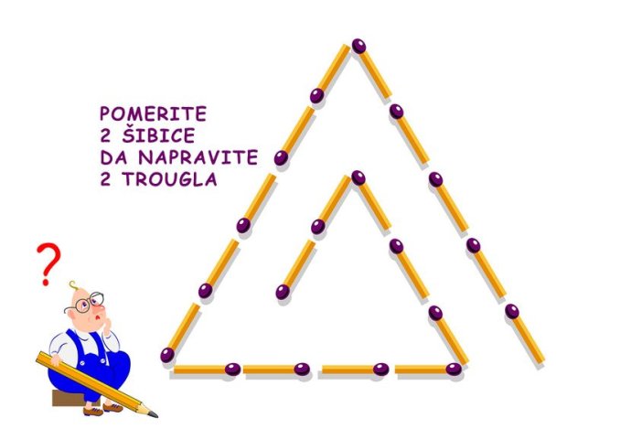 Možete da pomjerite samo 2 šibice da biste napravili 2 cijela trougla: DA LI ĆETE USPJETI ZA 20 SEKUNDI?