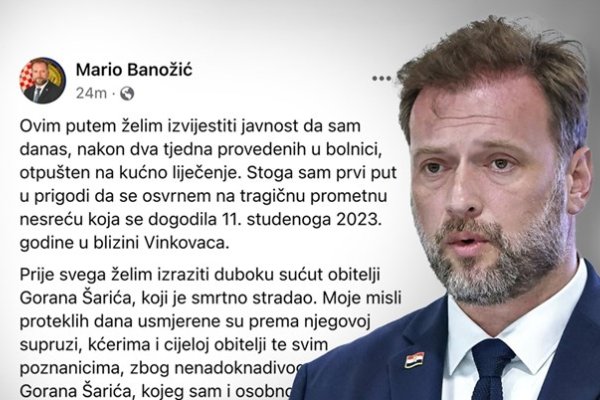 Banožić se oglasio nakon što je pušten kući: "Nesreća se dogodila"