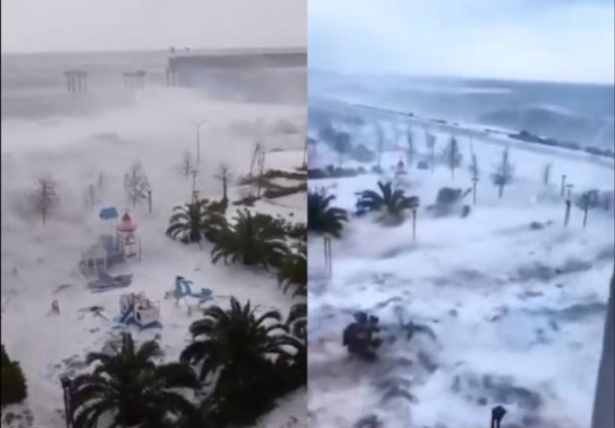 APOKALIPTIČNI PRIZOR NA OBALI CRNOG MORA: Talasi visoki do šest metara i uraganski vjetrovi koji čupaju sve pred sobom (VIDEO)