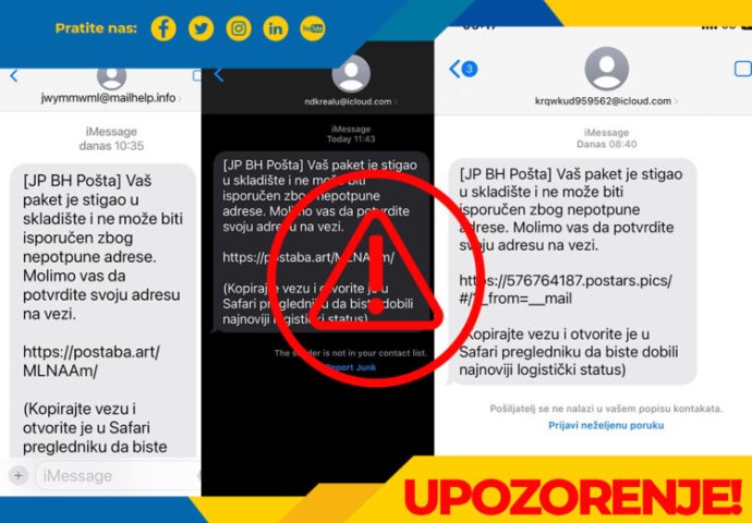 Hitno upozorenje BH Pošte: Ne nasjedajte na lažne SMS poruke