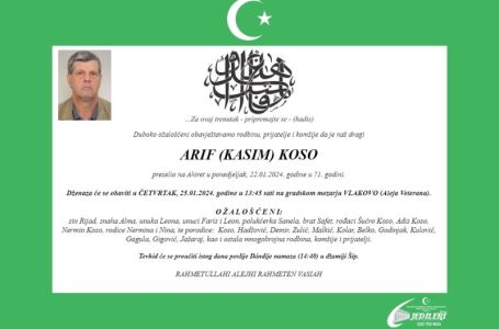 PREMINUO ‘ZLATNI LJILJAN’ ARIF KOSO: Poznat termin dženaze