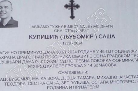 Poznat termin sahrane Saši Kulišiću, kojeg su u Doboju ubili supruga i njen ljubavnik