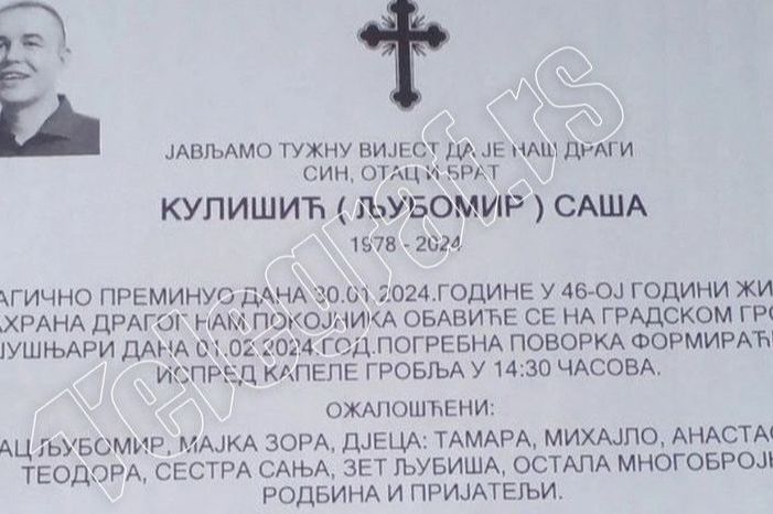Poznat termin sahrane Saši Kulišiću, kojeg su u Doboju ubili supruga i njen ljubavnik