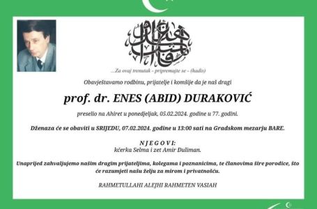 Poznat termin dženaze jednom od najznačajnijih historičara bh. književnosti Enesu Durakoviću
