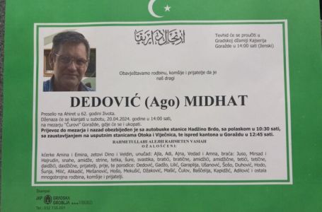 Potraga za nestalim Midhatom Dedovićem okončana tragično