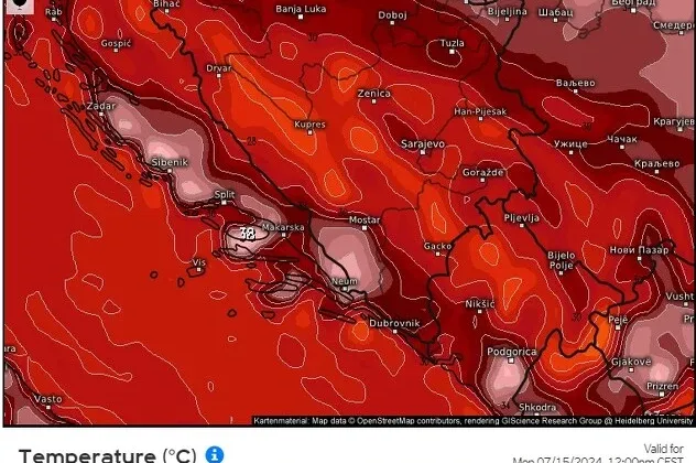 U dijelovima BiH i danas preko 40 °C, narandžasti meteoalarm za čitavu državu