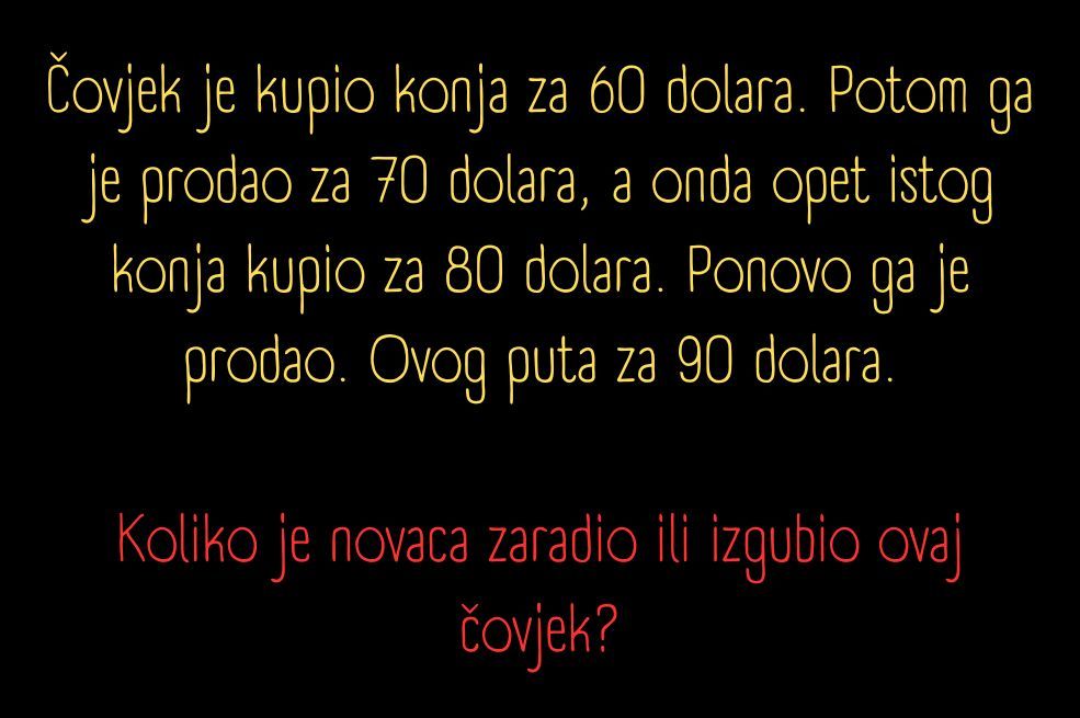 Zadatak koji je zaludio internet: Niko ne zna da li je vlasnik prodajom konja zaradio ili izgubio