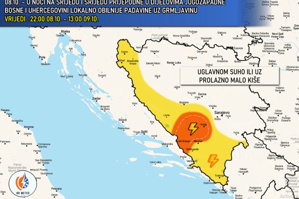 BH meteo dao detaljnu prognozu za naredne dane: Gdje će i kada pasti najviše kiše?