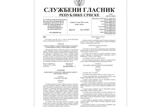 Nakon što je Dodik potpisao ukaz: Zakoni objavljeni u "Službenom glasniku RS"