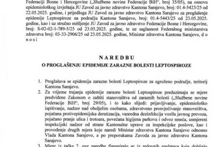 Proglašena epidemija leptospiroze u Kantonu Sarajevo