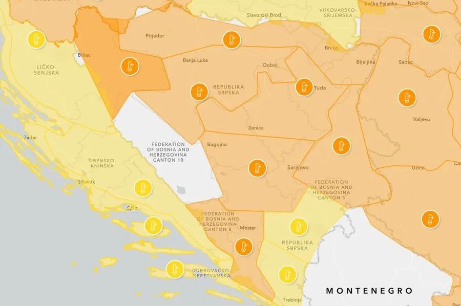 Narandžasto upozorenje za BiH: Opasno visoke temperature 25. i 26. juna