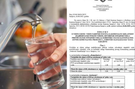 SADA JE I ZVANIČNO: Ovo su nove cijene vode u Sarajevu, novi udar na džep građana