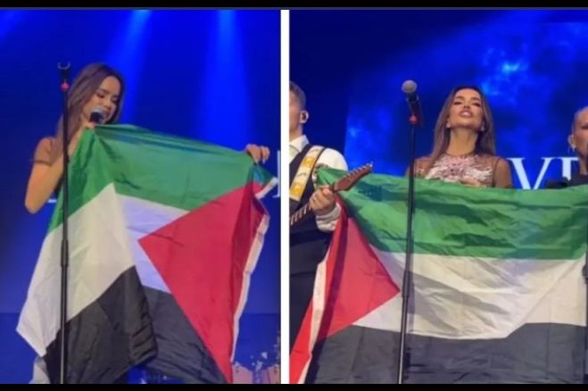 BEZ OKLIJEVANJA: Severina na nastupu raširila zastavu Palestine