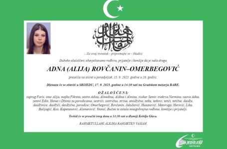 Poznat uzrok smrti mlade Adne Rovčanin-Omerbegović!