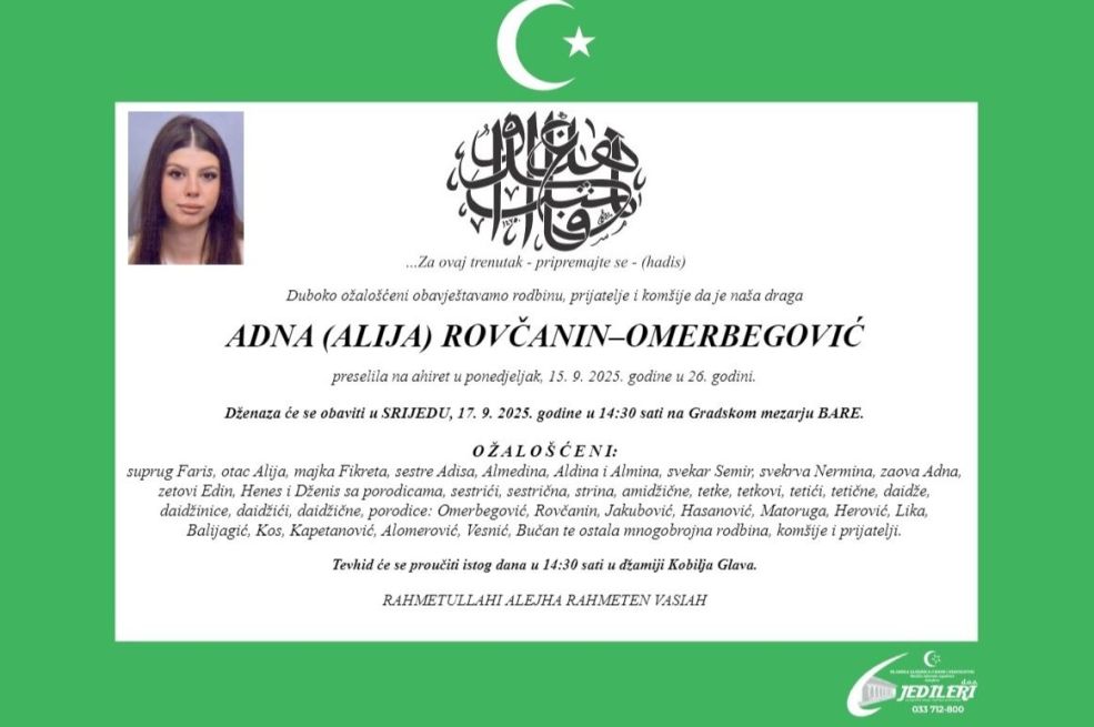 Poznat uzrok smrti mlade Adne Rovčanin-Omerbegović!