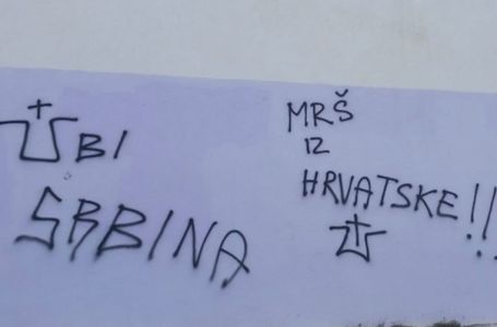 Grafiti "Ubij Srbina" i "Mrš iz Hrvatske" na zgradi škole u Splitu