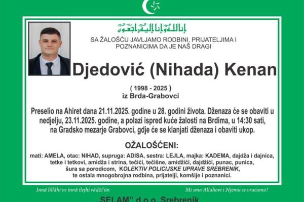 Poznat termin dženaze mladom policajcu iz Srebrenika: Iza Kenana ostali roditelji, sestra i supruga